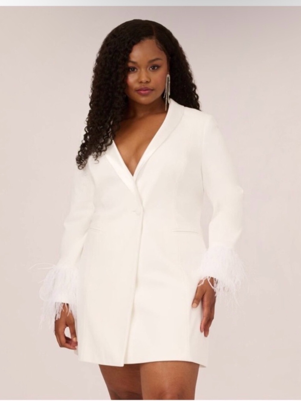 Aidan Mattox Size 20W White Feather Cuff Tuxedo Blazer Dress NWT GALA Cocktail - Picture 7 of 15